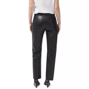 <b>Women's</b> High Waist PU Leather <b>Pants</b> Casual Denim Sweatpants with Zipper Brown Stacked Pleated Top quality Ronpex - Product Image 3