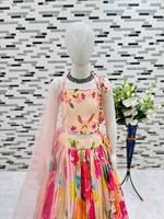 Lehenga Choli Anak Perempuan Bahan Sutra Chinon Tebal, Anti Kusut, Bolak-Balik, Cepat Kering, Lembut, Bermotif, untuk Pesta