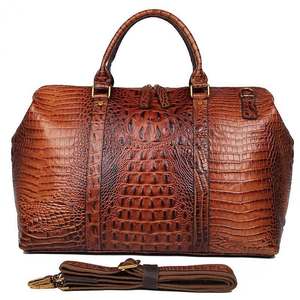 Sac fourre-tout élégant en cuir véritable noir uni à texture crocodile pour femme, avec fermeture éclair, idéal pour la plage et l'usage quotidien, toutes saisons - Product Image 2