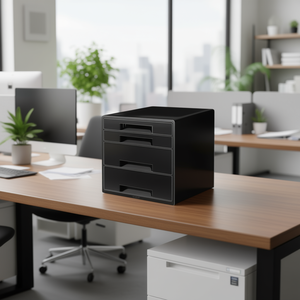 Leitz CUBE Desktop & <b>Drawer</b> Organizer with 4 Black <b>Drawers</b> DIN A4 Polystyrene Housing Color Black - Product Image 3