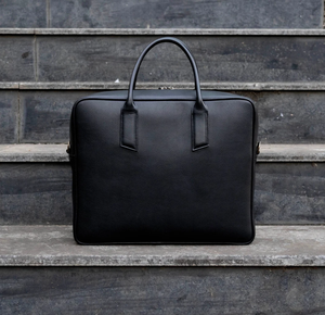 Black <b>Leather</b> <b>Briefcase</b> for Men With Trolley Sleeve, Graduation Gifts Personalized - Product Image 1