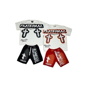 Custom Logo Winter High Quality 100% Cotton SweatSuit <b>Short</b> Sets Streetwear <b>Shorts</b> Screen Printing T-shirt Set Tracksuits <b>Men</b> - Product Image 1