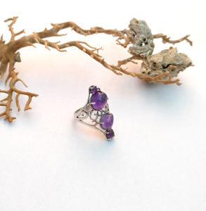 Bagues de fiançailles et de mariage en argent Sterling 925 pour femmes bijoux fins avec améthyste pierres précieuses lunette réglage fête appropriée - Product Image 2