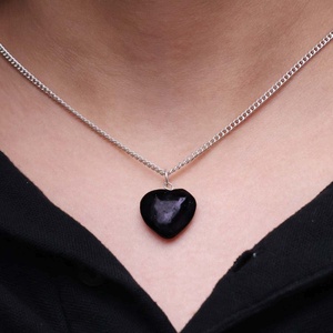 Natural Black Tourmaline <b>Heart</b> Polished Pendant <b>Necklace</b> Handmade Crystal Healing Jewelry Love For Women <b>Silver</b> Plated Chain - Product Image 4
