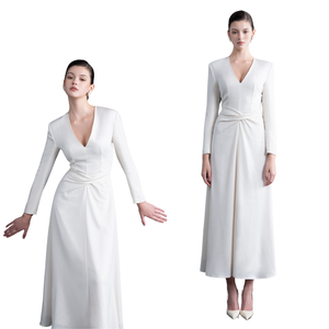 เสื้อผ้าสตรีเดรสที่ขายดีที่สุด Dia V คอห่อชุดสีขาวสีดําสี Deknit กลับซาติน Georgette แฟชั่นที่ยั่งยืน - Product Image 1