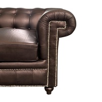Sofá Chesterfield Contemporáneo de Cuero Genuino Marrón Oscuro, Tres Plazas, Hecho a Mano, Muebles de Lujo para Sala de Estar, Hotel, Villa, con Espuma