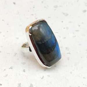 Bague de mariage bohème en argent sterling 925 pour femme faite à la main bleu feu Labradorite pierres précieuses diamant perle lunette réglage incrustation - Product Image 4