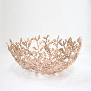 Bol en métal d'aluminium de forme ronde en forme de feuille Design Brown Finished Bowl Modern Home Serving Dry Fruits Decorative Ceramic Free Bowl - Product Image 5