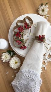 แหวนผ้าเช็ดปากปอกระเจาพร้อมดอกไม้สีแดงสำหรับตกแต่งโต๊ะรับประทานอาหารในชีวิตประจำวันการเฉลิมฉลองและของขวัญที่สวยงามใช้จากอินเดีย - Product Image 5
