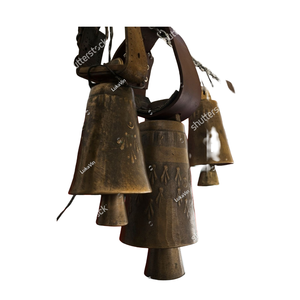 Động vật chuông hoa thiết kế trang trí mộc mạc bò chuông handmade phong cách cổ điển với màu vàng với hoa in treo chuông - Product Image 1