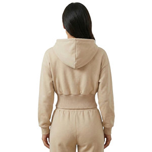 Sudaderas Cortas de Cintura Alta para Mujer con Logotipo Personalizado, Dobladillo Acordonado Ancho, Hombros Caídos, Manga Abullonada, Felpa de Algodón, Sudaderas al por Mayor - Product Image 3