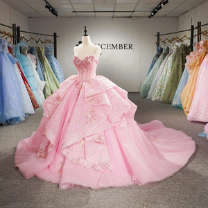 Robe de bal de Quinceañera rose luxueuse sans bretelles Jancember 8519 avec volants superposés - Product Image 2