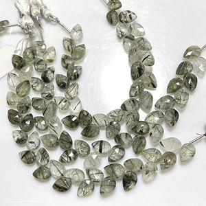 Perles de briolette en forme de poire et de feuille de rutile vert perles de pierre précieuse naturelle en gros pour bijoux - Product Image 4