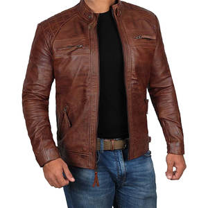Veste en cuir pour homme, best-seller, de haute qualité, durable, légère, col montant, logo sur le devant, écologique, style streetwear d'hiver - Product Image 6