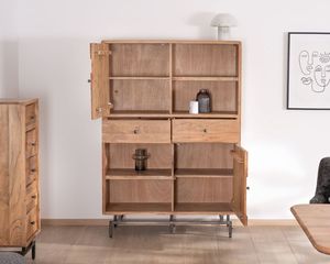 Armoire argentée au design rétro en acacia et métal Puzzle avec façades à motif d'empiècement - Product Image 2