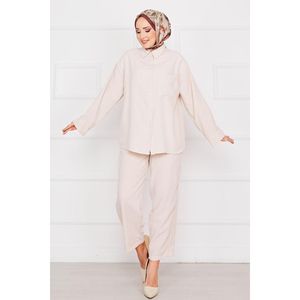 Pocket Detailed <b>Linen</b> Hijab Set Stone - Product Image 4