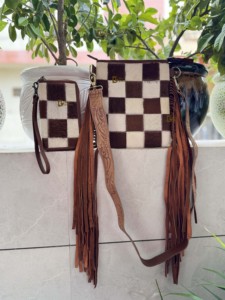 Combo de bolso de cuero de piel de vaca y embrague al por mayor de alta calidad tallado a mano flecos fiesta desgaste bolsas mujeres multiuso - Product Image 2