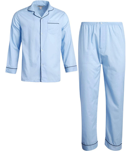 ชุดนอนผ้าสักหลาดระบายอากาศสีพื้นของผู้ชายชุดนอน2ชิ้นชุดเสื้อผ้าใส่อยู่บ้านแขนยาวมีกระดุม - Product Image 1