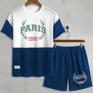 ชุดเซ็ตเสื้อยืดโอเวอร์ไซส์ผู้ชายผ้าเทอร์รี่คอตตอน 100% ระบายอากาศดี สีพื้น พร้อมโลโก้ด้านหน้า  กางเกงขาสั้นลำลอง 2 ชิ้น ชุดฤดูร้อน - Product Image 2