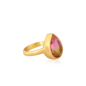 Bio Petro Tourmaline Doublet Quartz Gemstone Ring Wholesaler 24k Yellow Gold Plated Fashion Designer Brass Ring Jewelry - Product Image 3
