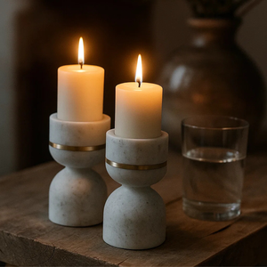 Portavelas de mármol blanco hecho a mano con elegante incrustación de latón para decoración del hogar, regalo de Spa de mesa - Product Image 4