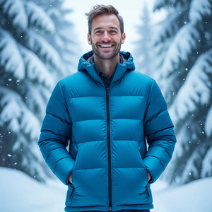 เสื้อโค้ทขนเป็ดมาตรฐานสำหรับผู้ชาย, เสื้อโค้ทขนเป็ดบุนวมปกคอตั้งสีพื้นเสื้อกันลมด้านหน้า - Product Image 4