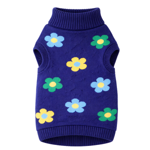 Suéter de punto para perro con diseño floral, azul, verde, amarillo, cálido para invierno, jersey suave de punto para mascotas, ropa cómoda para perros - Product Image 4