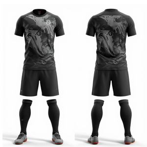 Uniforme de Fútbol Color Negro Carbón, Conjunto de Camiseta y Pantalones Cortos con Efecto Humo, Ropa Deportiva para Equipo, Entrenamiento y Partido - Product Image 3