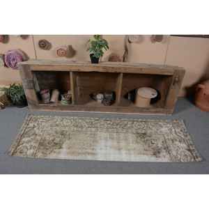 Tapis turc Vintage Beige traditionnel 2x6 pieds Patchwork motif laine Faux lapin fourrure Latex pour décorations de couloir de salon - Product Image 4