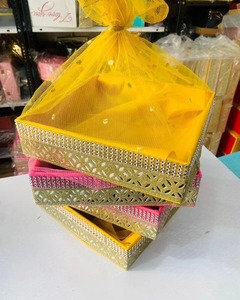 Panier-cadeau traditionnel indien de style Rajasthani avec fermeture en filet, magnifiques plateaux Shagun pour les cadeaux de fruits secs, les faveurs de mariage - Product Image 4
