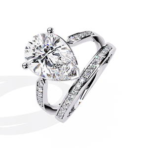Ensemble de bagues de mariage de luxe en or plaqué vintage avec diamant de laboratoire de 5,50 carats de forme poire certifié IGI, pavé élégant - Product Image 2