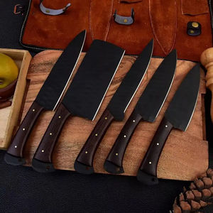 Burraq Professional 5 PCS Carbon Steel Chef <b>Knife</b> Set Wood Handle Eco-Friendly Dishwasher <b>Safe</b> Ambidextrous Modern Customizable - Product Image 6