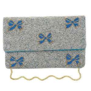Cute Customizing Beaded Embroidery Bow Beaded <b>Silver</b> Clutch Purse With Handcrafted In Elegant Design BY AFZA ENTERPRISES - Product Image 1