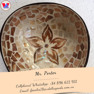 Cuenco de cáscara de coco incrustado con carcasa de huevo, artesanía, diseño único, vacaciones - Product Image 3