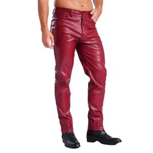 กางเกงหนังเทียมมีกระเป๋าสำหรับผู้ชายกางเกงรัดรูปสำหรับใส่ไปงานปาร์ตี้แนวฮาโลวีนผ้าแคนวาสซับในเรียบ - Product Image 3