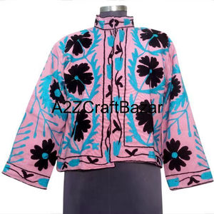 Chaqueta Bomber de Punto para Mujer, Invierno/Primavera, con Bordado Indio Suzani, Patrón Floral, Tela de Pato, Relleno de Algodón, Regalo para Ella - Product Image 1