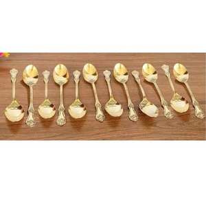 Cuillère à dîner en laiton poli miroir au design moderne, manche court, ustensiles de cuisine, couverts de table, finition optimale pour les occasions festives - Product Image 2