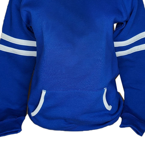 Sudadera a rayas azules y blancas con bolsillos-Sudadera con capucha bordada unisex con estilo para hombres y mujeres - Product Image 5