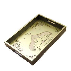 Plateaux de service en bois pour la décoration intérieure moderne Plateau de ramadan rectangulaire au design de minaret pour les fournitures d'hôtel pour le ramadan - Product Image 1