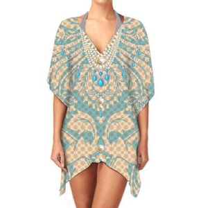 เดรสคาฟตันคอวีแฟชั่นน้ำหนักเบาพิมพ์ลายดิจิตอลผ้าระบายอากาศ - Product Image 3