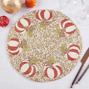 Classic Festive Glass <b>Beaded</b> Pumpkin Shaped <b>Placemat</b> for Special Occasions Housewarming Thanksgiving Christmas Weddings More - Product Image 5