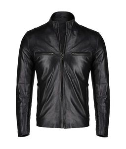Douglas Slim Fit Veste En Cuir Noir Pour Homme - Product Image 1