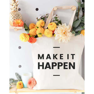 Durable Eco-Friendly Cotton Canvas Tote Bag Medium Personalized 'Make It Happen' Letter Screen Recyclable Daily Advertising Food - Product Image 3