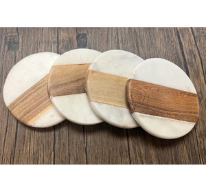 Dessous de verre en marbre et bois Dessous de verre à thé en bois d'acacia en marbre décoratif fait à la main écologique Vente personnalisée - Product Image 1