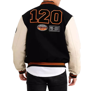 <b>Letter</b> Varsity <b>Jacket</b> <b>Men's</b> Preppy Style Embroidered Patch Design Black Beige Cotton Polyester Autumn Wear - Product Image 2