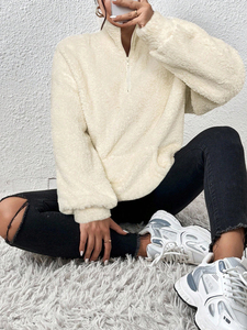 Sweat-shirt à capuche en polaire de couleur unie pour femmes personnalisées pour l'hiver épais et chaud respirant coupe-vent - Product Image 5