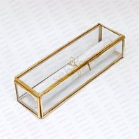 Porte-rouleaux en verre encadré de laiton de style nordique, or antique, boîte de présentation de bijoux et de documents - Boîte cadeau en verre artisanale de qualité supérieure