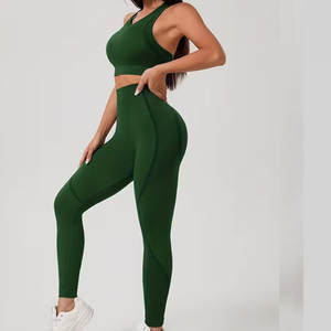 ชุดโยคะสำหรับผู้หญิง2ชิ้นผ้าสแปนเด็กซ์/ ไนลอนระบายอากาศได้ดีสินค้ามาใหม่ปรับได้สีพื้น - Product Image 4