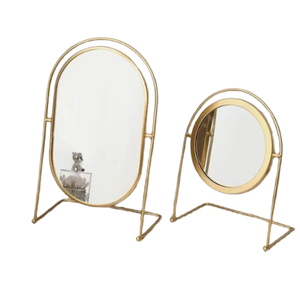 Handheld Metal Frame <b>Designed</b> for Style Elegance Contemporary Gold Frame Makeup <b>Mirror</b> for Home Office Hotel Tableware - Product Image 1