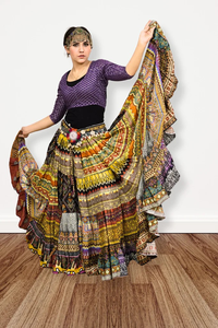 Traje de Danza Bohemia Tribal Gitana, Falda Evase Multicolor Estampada, Top Morado y Tocado para Actuaciones Escénicas - Product Image 3